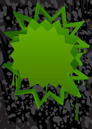 Green graffiti speech bubble on black background. Abstract modern street art design. Discussion, Message symbol performed in urban painting style.のイラスト素材