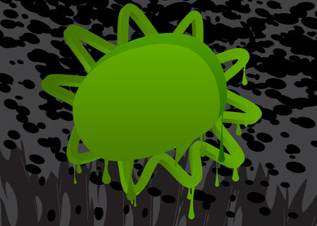 Green graffiti speech bubble on black background. Abstract modern street art design. Discussion, Message symbol performed in urban painting style.のイラスト素材