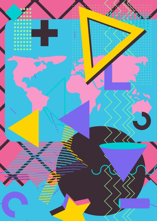 Geometrical graphic shapes with world map template. Vintage background for book cover, Newsletter,...