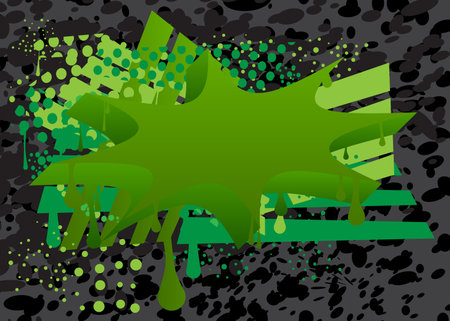 Green graffiti speech bubble on black background. Abstract modern street art design. Discussion, Message symbol performed in urban painting style.のイラスト素材