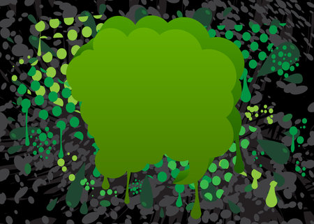 Green graffiti speech bubble on black background. Abstract modern street art design. Discussion, Message symbol performed in urban painting style.のイラスト素材