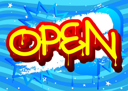 Open. Graffiti tag. Abstract modern street art decoration performed in urban painting style.のイラスト素材