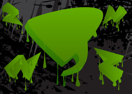 Green graffiti speech bubble on black background. Abstract modern street art design. Discussion, Message symbol performed in urban painting style.のイラスト素材