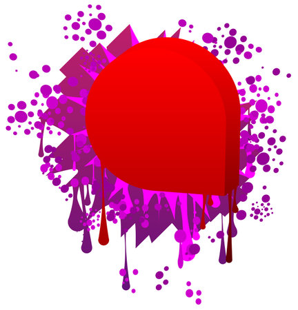 Red Speech Bubble Graffiti with purple elements isolated on white Background. Urban painting style backdrop. Abstract discussion symbol in modern dirty street art decoration.のイラスト素材