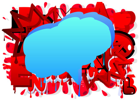 Blue Speech Bubble Graffiti with colorful Background. Urban painting style backdrop. Abstract discussion symbol in modern dirty street art decoration.のイラスト素材