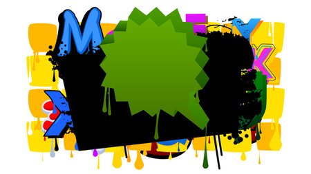 Green Speech Bubble Graffiti with abstract elements Background. Urban painting style backdrop. Discussion symbol in modern dirty street art decoration.のイラスト素材