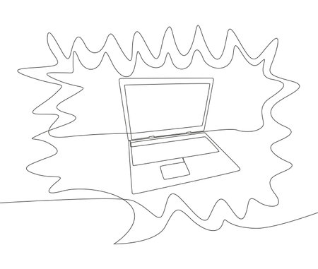 One continuous line of speech bubble with Laptop. Thin Line Illustration vector concept. Contour Drawing Creative ideas.のイラスト素材