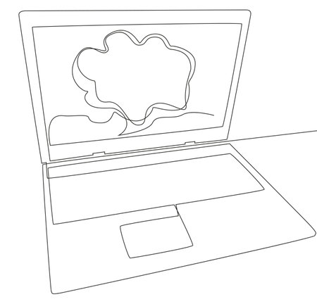 One continuous line of speech bubble with Laptop. Thin Line Illustration vector concept. Contour Drawing Creative ideas.のイラスト素材