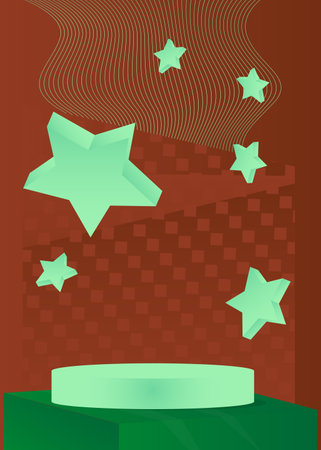 Green, Turquoise and brown stage showcase for presentation. Mockup cylinder pedestal podium. Abstract realistic vector product display.のイラスト素材