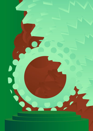 Green, Turquoise and brown stage showcase for presentation. Mockup cylinder pedestal podium. Abstract realistic vector product display.のイラスト素材