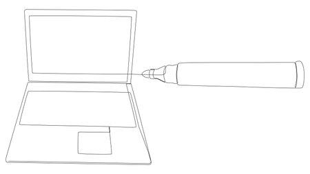 One continuous line of Laptop drawn by felt tip pen. Thin Line Illustration vector concept. Contour Drawing Creative ideas.のイラスト素材