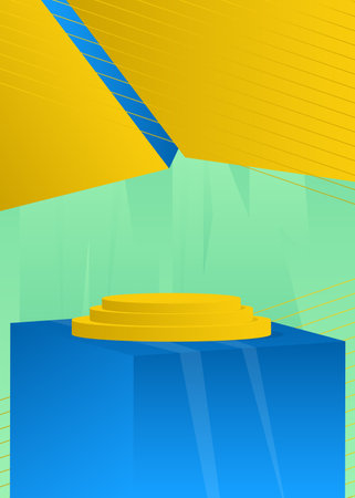 Blue, Yellow, Turquoise minimal geometric product display. Mockup cylinder pedestal podium. Vector stage showcase for presentation.のイラスト素材