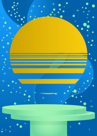 Blue, Yellow, Turquoise minimal geometric product display. Mockup cylinder pedestal podium. Vector stage showcase for presentation.のイラスト素材