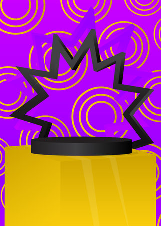 Black, purple and  yellow abstract mockup product display. Vector stage showcase. Cylinder pedestal podium for presentation. minimal geometric 3D room.のイラスト素材
