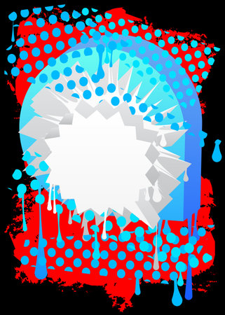 White Speech Bubble Graffiti with black red and blue Background. Urban painting style backdrop. Abstract discussion symbol in modern dirty street art decoration.のイラスト素材