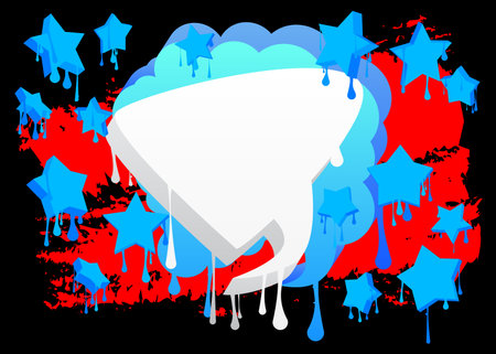White Speech Bubble Graffiti with black red and blue Background. Urban painting style backdrop. Abstract discussion symbol in modern dirty street art decoration.のイラスト素材