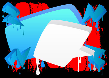 White Speech Bubble Graffiti with black red and blue Background. Urban painting style backdrop. Abstract discussion symbol in modern dirty street art decoration.のイラスト素材