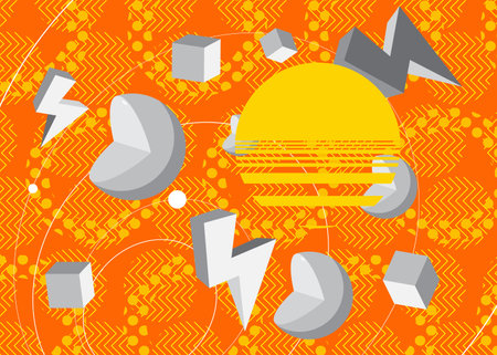 Random White, Gray and Orange, Yellow colored geometrical graphic minimal background. Geometric retro theme poster banner. Vintage abstract shapes template for cover design.のイラスト素材