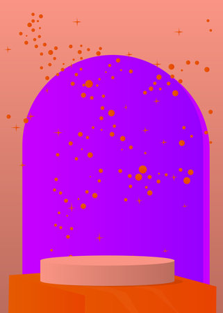 Light Red, Purple and Orange cylinder pedestal podium. Abstract Mockup product display. Minimal geometric stage showcase for presentation.のイラスト素材