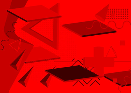 Abstract red graphic psychodelic background. Simple volumetric vector banner, poster. Vibrant busy...