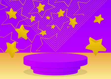 Abstract Yellow, Gold and Purple product display. Mockup vector 3D cylinder pedestal podium. Minimal stage showcase for presentation. Geometric forms, empty scene.のイラスト素材