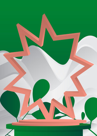 Mockup Light Red, Green and White product display. Abstract minimal geometric forms, cylinder pedestal podium. Futuristic 3D Stage showcase. Vector Sci-fi empty scene for presentation.のイラスト素材