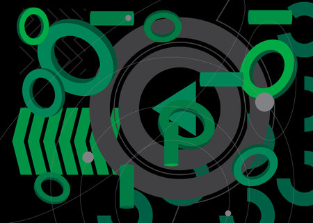 Black and green Simple volumetric vector background. Busy geometrical shapes banner, poster. Vibrant retro geometric cartoon graphic art illustration.のイラスト素材