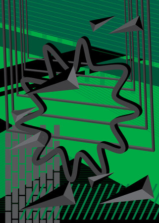 Black and green Simple volumetric vector background. Busy geometrical shapes banner, poster. Vibrant retro geometric cartoon graphic art illustration.のイラスト素材