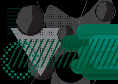 Black and green Simple volumetric vector background. Busy geometrical shapes banner, poster. Vibrant retro geometric cartoon graphic art illustration.のイラスト素材