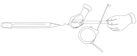 One continuous line of Ruler tape drawn by with felt tip pen. Thin Line Illustration vector concept of Measuring Instrument. Contour Drawing Creative ideas.のイラスト素材