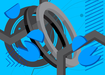 Black and blue minimal geometrical graphic theme. Retro abstract shapes template. Vintage geometric elements for poster, banner, cover.のイラスト素材