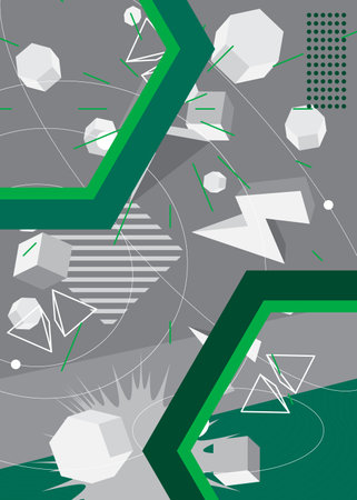 Abstract minimal Green and white geometrical graphic theme. Retro shapes template. Vintage geometric elements for poster, banner, cover.のイラスト素材