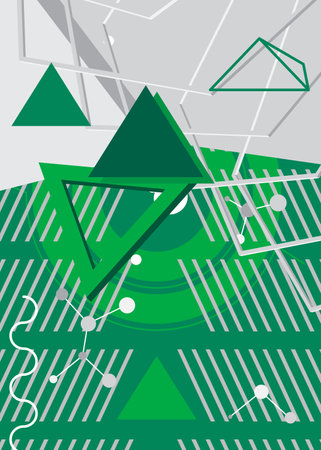 Abstract minimal Green and white geometrical graphic theme. Retro shapes template. Vintage geometric elements for poster, banner, cover.のイラスト素材