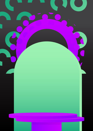 Black, Purple and Turquoise cylinder pedestal podium. Realistic vector mockup product display....