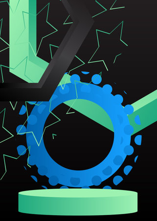 Blue, Black and Turquoise cylinder pedestal podium. Vector mockup stage showcase for presentation. Abstract minimal geometric product display.のイラスト素材