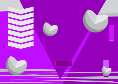 Abstract purple and white shapes template. Vintage geometric elements. Retro minimal geometrical graphic theme for poster, banner, cover.のイラスト素材