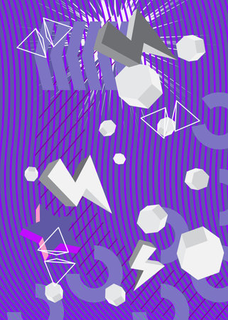 Abstract purple and white shapes template. Vintage geometric elements. Retro minimal geometrical...
