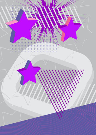 Abstract purple and white shapes template. Vintage geometric elements. Retro minimal geometrical graphic theme for poster, banner, cover.のイラスト素材