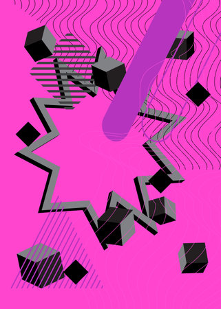 Black and purple vintage shapes template. Abstract retro minimal geometrical graphic theme. Geometric elements for poster, banner, cover.のイラスト素材