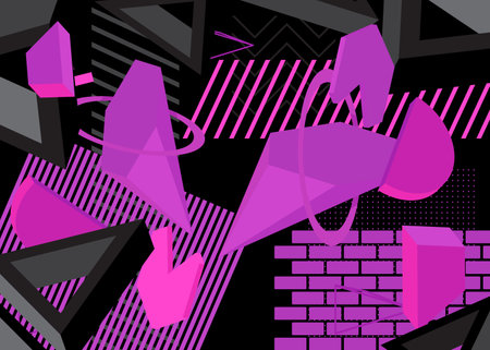Black and purple vintage shapes template. Abstract retro minimal geometrical graphic theme. Geometric elements for poster, banner, cover.のイラスト素材
