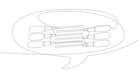 One continuous line of speech bubble with Screwdriver. Thin Line Illustration vector concept. Contour Drawing Creative ideas.のイラスト素材