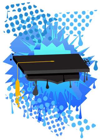 Abstract blue and black graffiti Graduation Cap Background. Modern street art Education, Graduate decoration performed in urban painting style.のイラスト素材