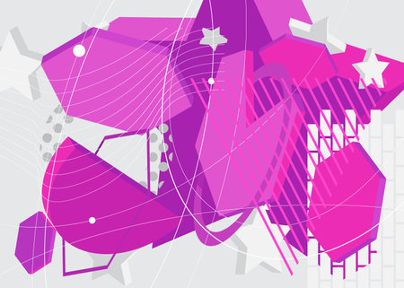 Abstract purple and white minimal geometrical theme. Retro shapes graphic template. Vintage geometric elements for poster, banner, cover.のイラスト素材