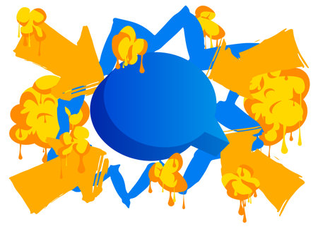 Blue, yellow Graffiti speech bubble isolated on white background. Abstract modern street art decoration backdrop performed in urban painting style.のイラスト素材