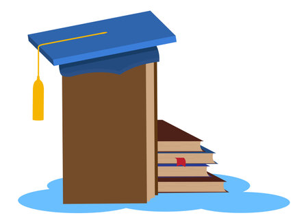 Graduation cap with books. Illustration in flat style. Vector Education concept. Educational Success with Mortarboard and textbook.のイラスト素材