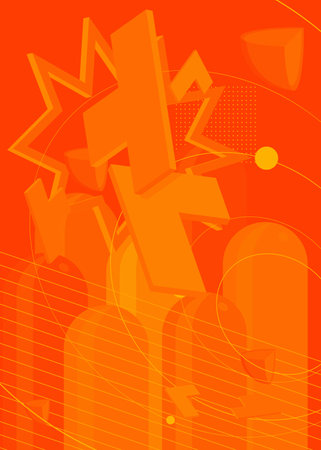 Orange geometric bright simple minimal background template. Random busy Geometrical cover design. Vintage retro graphic shapes poster, banner.のイラスト素材
