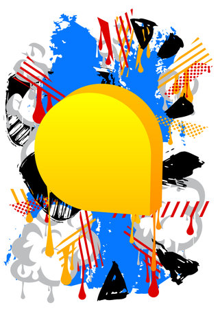 Yellow Graffiti speech bubble on colorful background. Abstract modern street art decoration backdrop performed in urban painting style.のイラスト素材