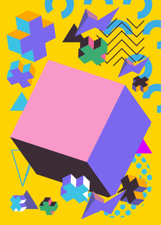Retro minimal abstract geometric poster. Vintage geometrical graphic shapes template.