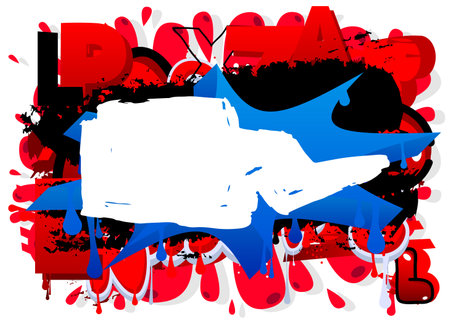 Multicolored Graffiti speech bubble isolated on white background. Abstract modern colorful street art decoration backdrop performed in urban painting style.のイラスト素材