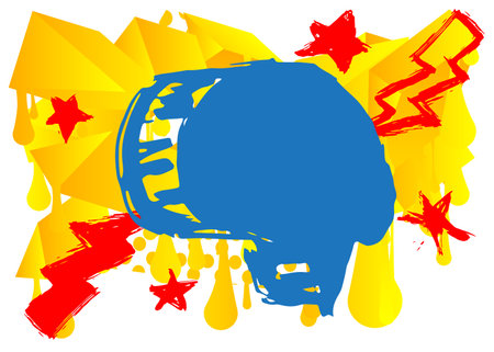 Blue Graffiti speech bubble on colorful background. Abstract modern street art decoration backdrop performed in urban painting style.のイラスト素材